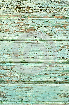 Old wooden background with cracks painted green. Rustic wood texture.