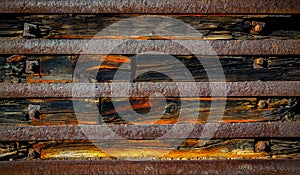 Old  wooden background with rusty steel plates