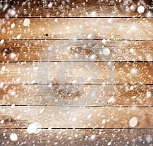 Old wooden background with snow