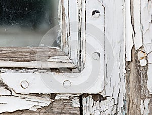 Old wooden background with white chapped paint
