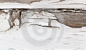 Old wooden background with white chapped paint