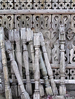 Old wooden banister posts and fence.