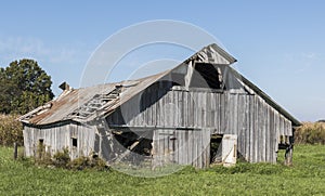 A old wooden barn decaying.
