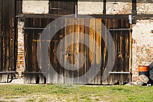 Old wooden barn door, horse stable door,