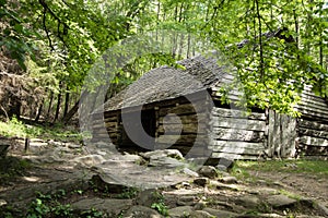 Old Wooden Barn Exterior In Forest