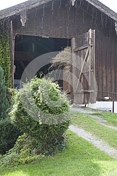 Old wooden barn in rural landscape