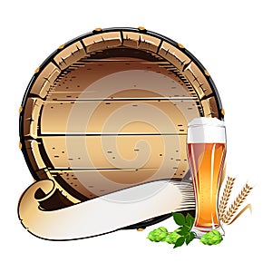 Old wooden barrel with beer