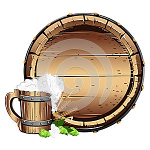 Old wooden barrel with beer