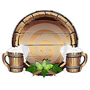 Old wooden barrel with beer