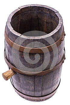 Old wooden barrel with cork