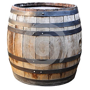 Old wooden barrel isolated on white background.