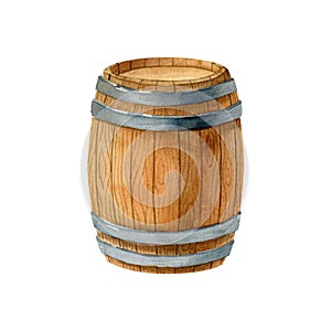 Old wooden barrel with metal hoops