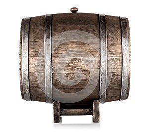 Old wooden barrel on stand