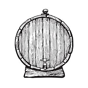 Old wooden barrel with tap