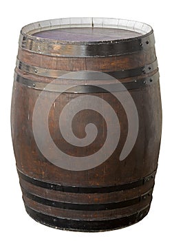 Old wooden barrel on white