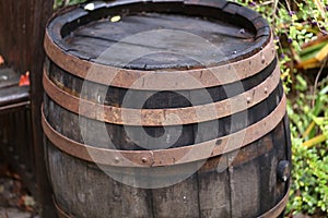 Old wooden barrel of wine
