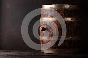 Old wooden barrel for wine or whiskey aging