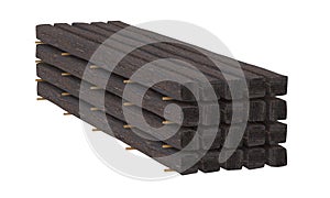 Old wooden beams storage on a white background.