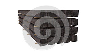 Old wooden beams storage on a white background.