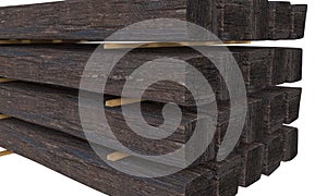 Old wooden beams storage on a white background.