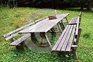 Old wooden bench in Dolomiti mountains