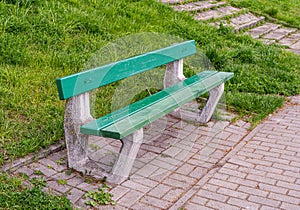Old Wooden Bench in Park, Outdoor City Architecture, Green Wooden Benches, Outdoor Chair