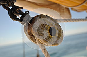 Old Wooden Block (Pulley) on Schooner