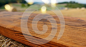 Old wooden board in abstract autumn landscape