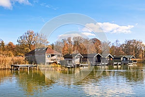 Old wooden boat houses at Lake Starnberg