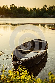 Old wooden boat near the Ukrainian Desna river