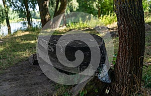 Old wooden boat near the Ukrainian Desna river