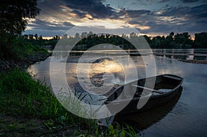 Old wooden boat near the Ukrainian Desna river