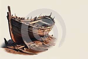 An old wooden boat. Space for text.