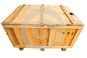 Old wooden box isolated on white background, wooden box for pack product to the customer in industry and delivery job