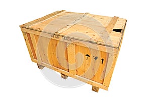 Old wooden box isolated on white background, wooden box for pack product to the customer in industry and delivery job