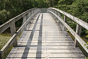 Old wooden bridge in Asturias, Spain.