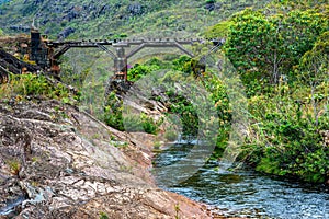 An old wooden bridge in Biribiri reserve in Diamantina built by slaves