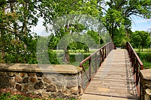 Old Wooden Bridge Crossing Root River in Racine Wisconsin