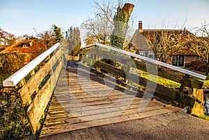 Old wooden bridge in Giethoorn, Netherlands