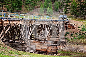 Old wooden bridge in the Mongolia