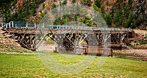 Old wooden bridge in the Mongolia