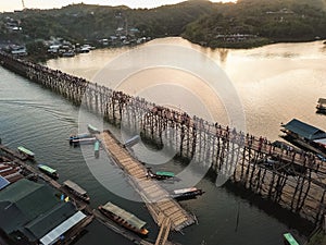 The old wooden bridge in Sangklaburi, Kanchanaburi Province, Thailand