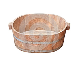 The Old wooden bucket on white background