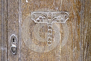Old wooden cabinet door texture