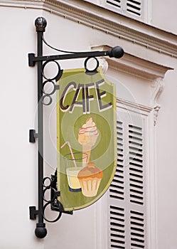 Old wooden cafe sign