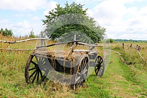 Old wooden cart in the abandoned village