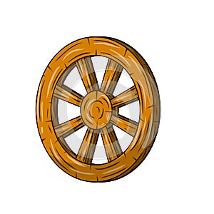 Old wooden cart wheels. Brown Detail of wagon with cracks