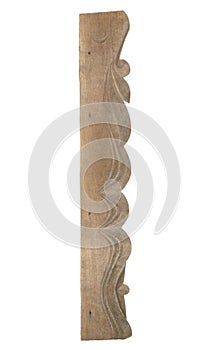 Old wooden carved platband isolated on white background