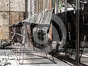 Old wooden chair Located in front of the old building.