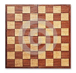 Old wooden chess board isolated.